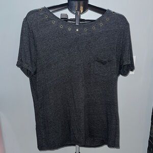 Terra Sky Gray T-Shirt with Studded Neckline